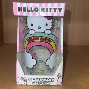Hello Kitty Glassware Cup 16 oz Glass RAINBOW HEARTS NEW Sanrio